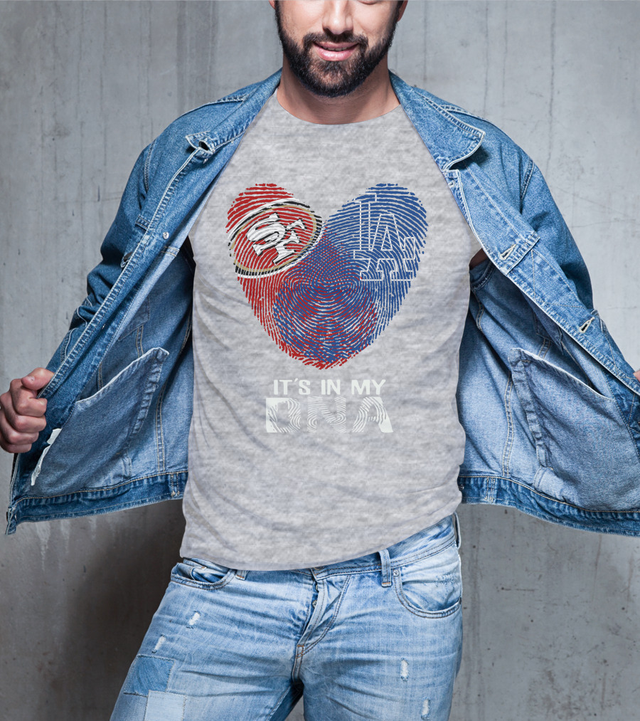 49ers Dodgers Heart Fingerprint It's In My Dna T-Shirt