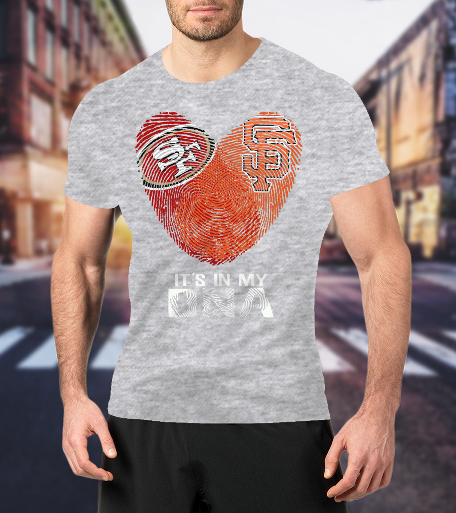 49ers Giants Heart Fingerprint It's In My Dna T-Shirt