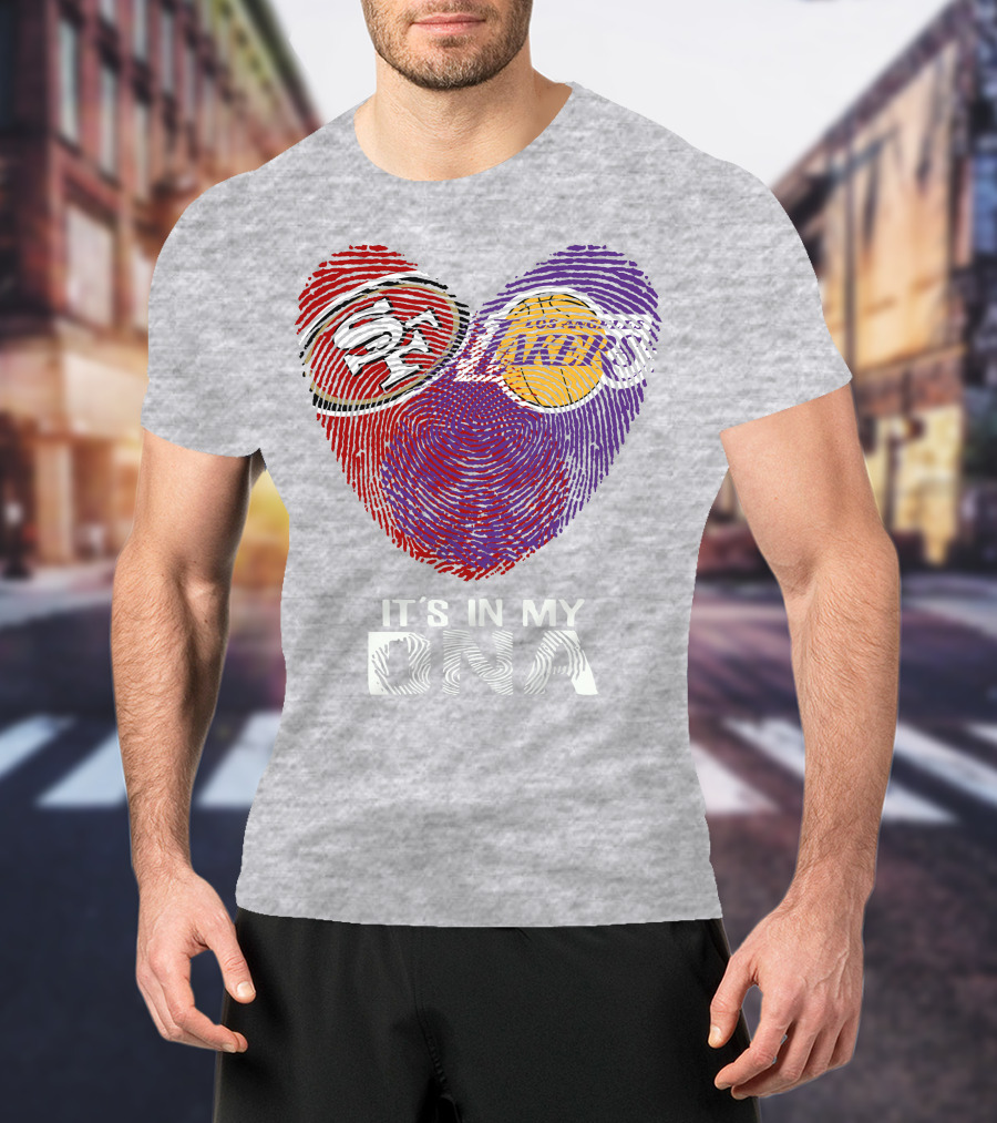 49ers Lakers It's In My Dna Fingerprint Heart T-Shirt