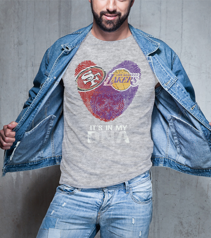 49ers Lakers It's In My Dna Fingerprint Heart T-Shirt