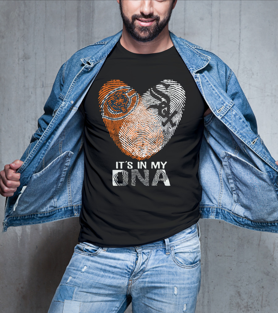 Bears White Sox It's In My Dna Fingerprint Heart T-Shirt