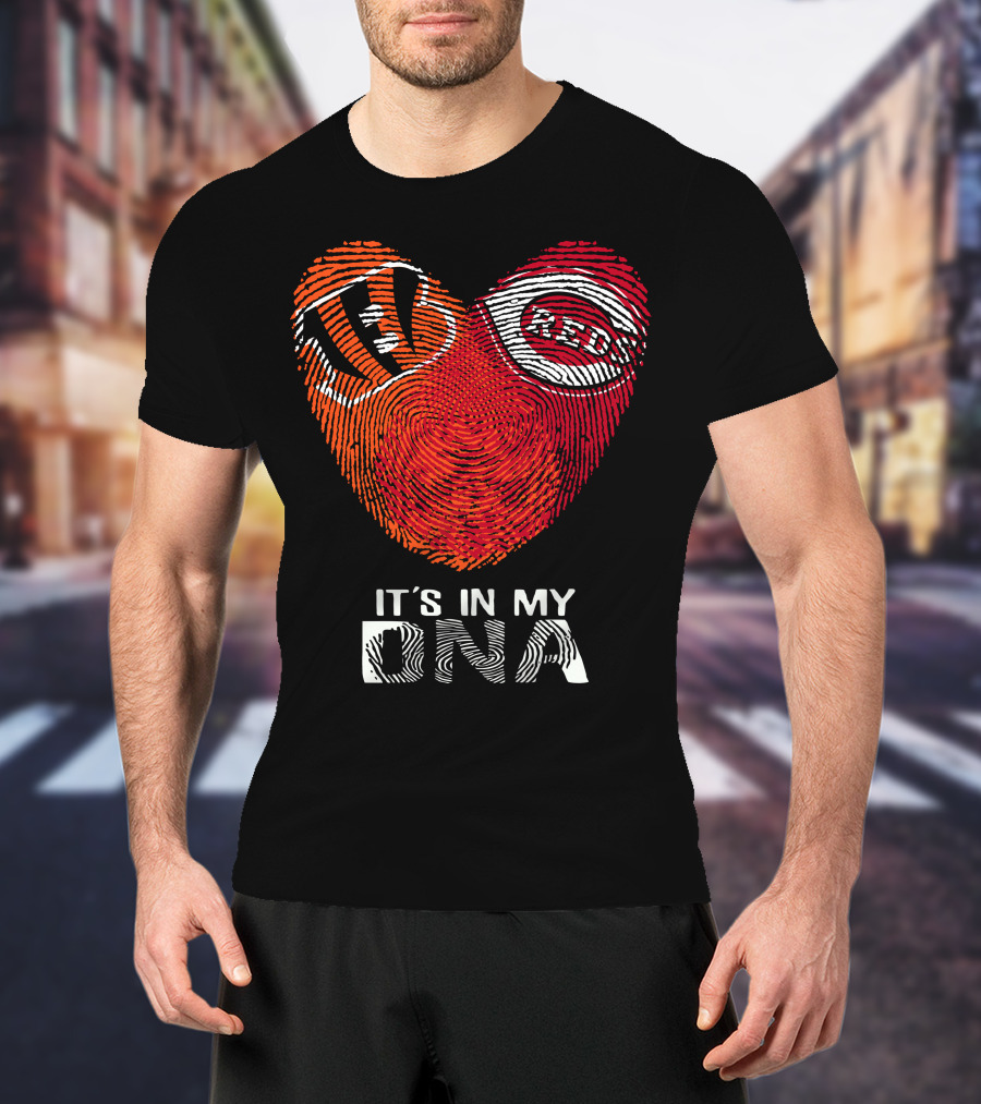 Bengals Reds Heart Fingerprint It's In My DNA T-Shirt