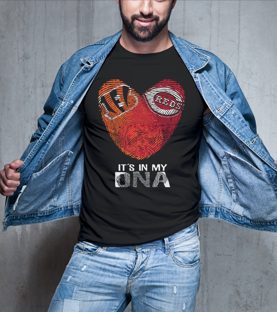 Bengals Reds Heart Fingerprint It's In My DNA T-Shirt