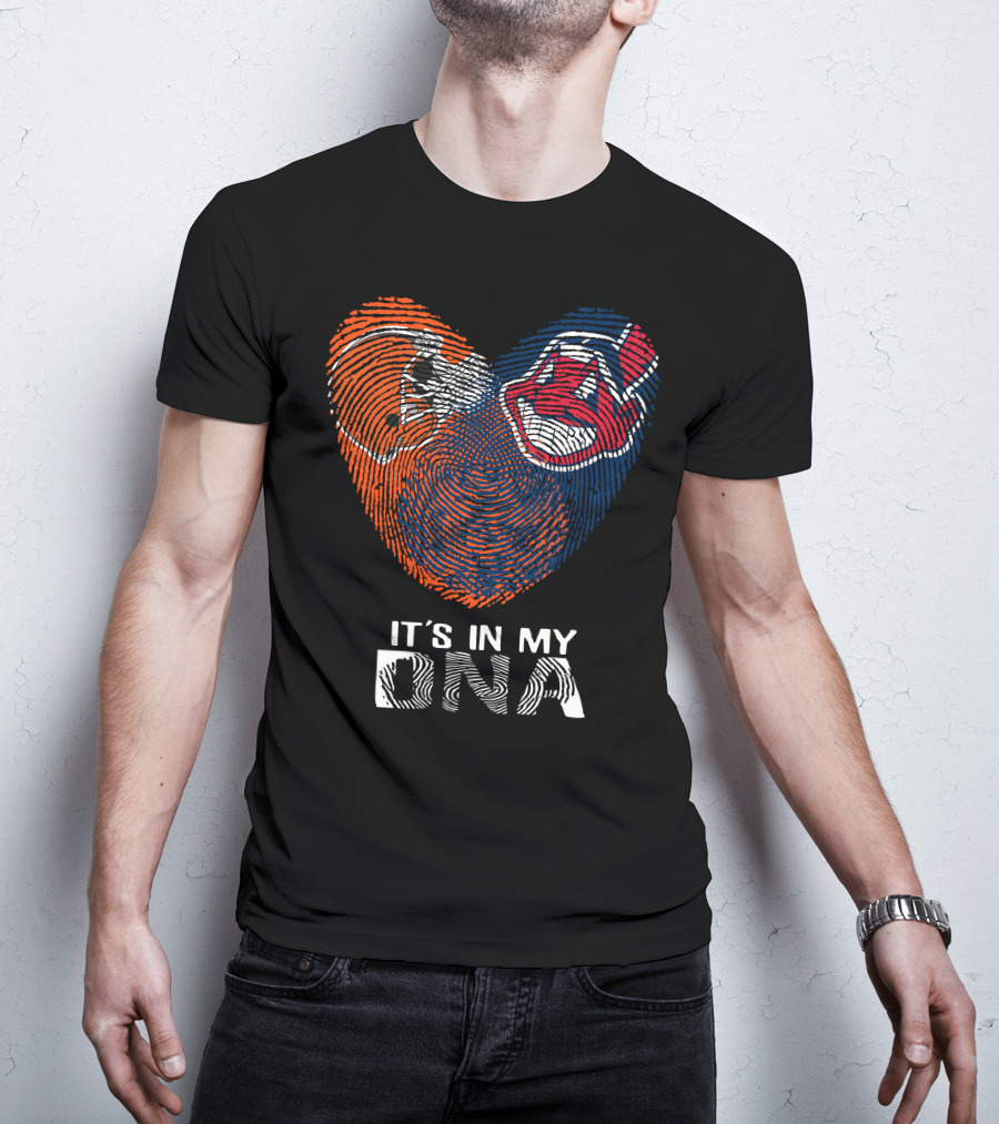 Browns Indians It's In My DNA Football Helmet And Team Logo Fingerprint T-Shirt