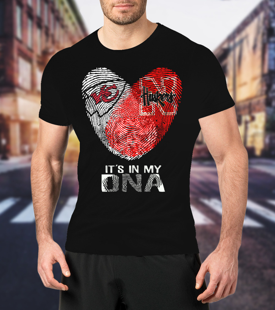 Chiefs Huskers It's In My Dna Fingerprint Heart T-Shirt