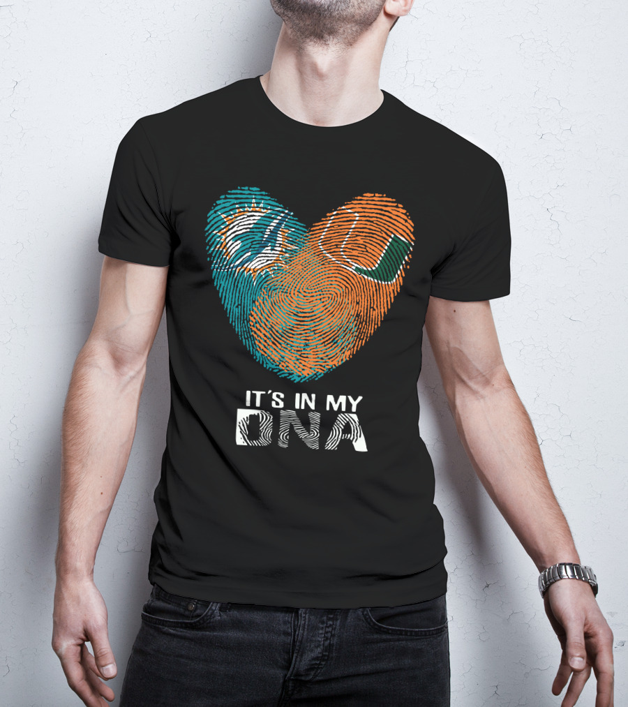 Dolphins Hurricanes It's In My DNA Fingerprint Heart Brandsymbol T-Shirt