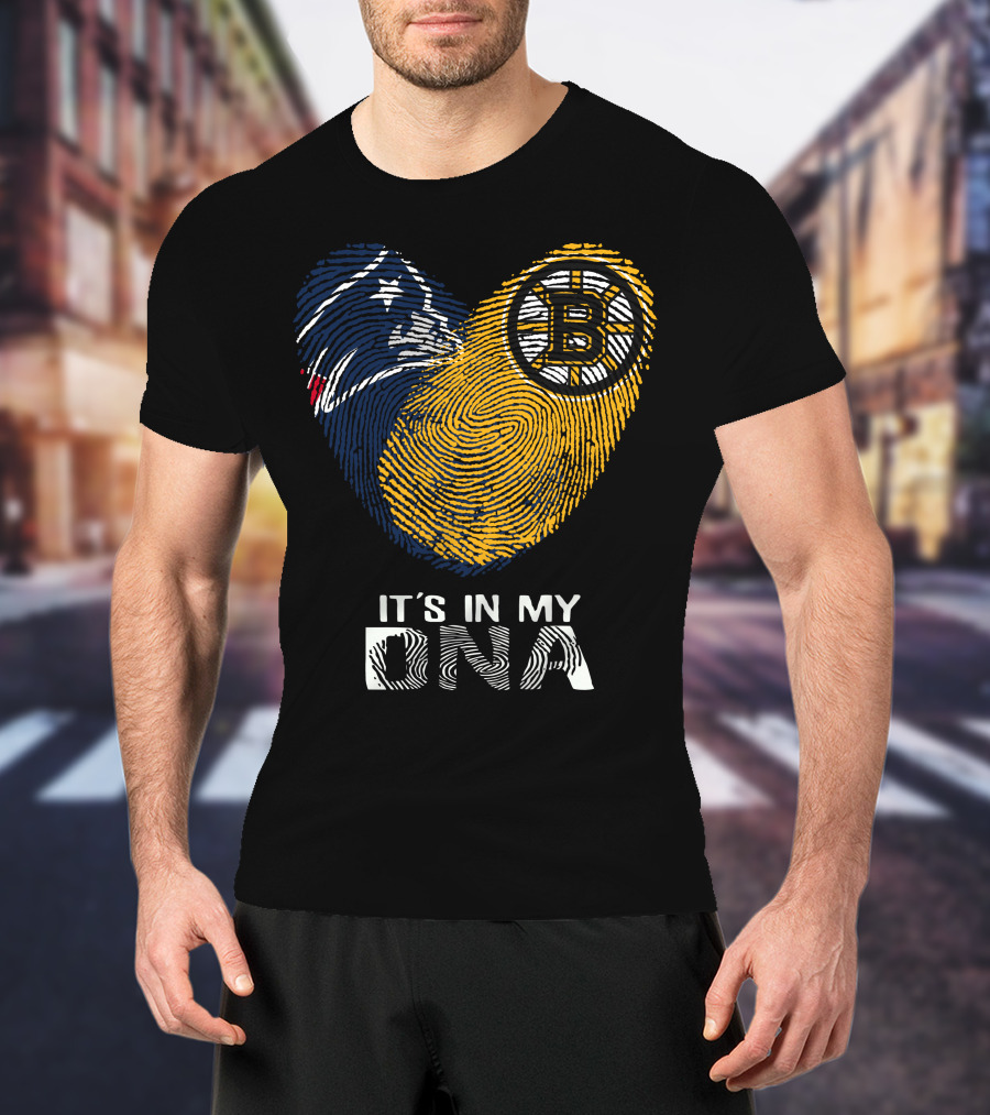 It's In My DNA Patriots Bruins Fingerprint Heart T-Shirt