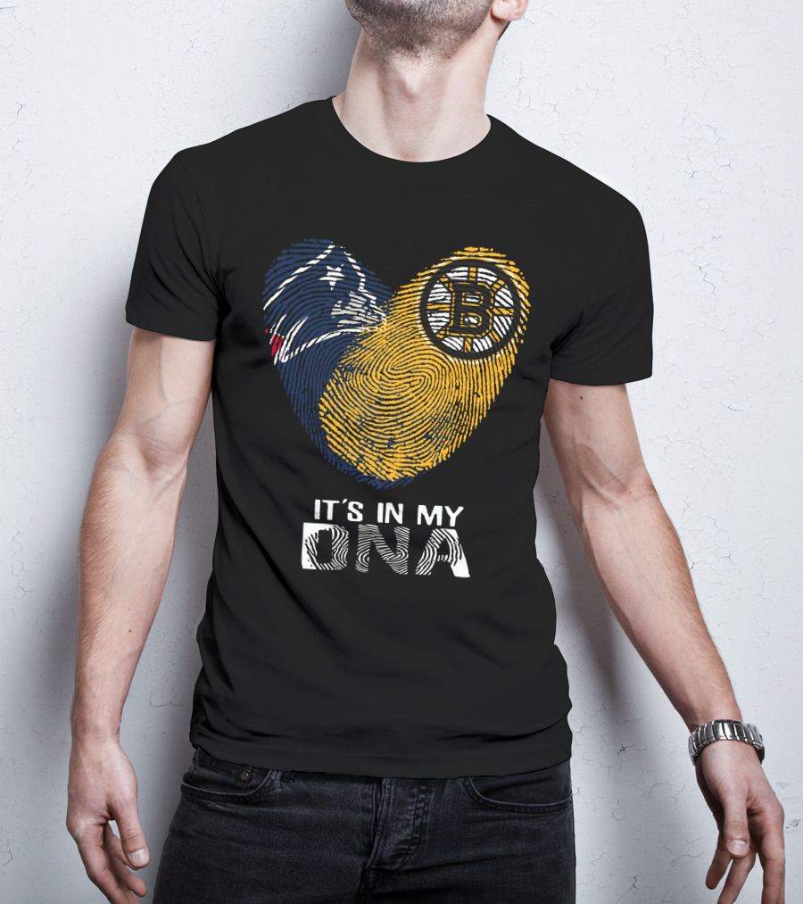 It's In My DNA Patriots Bruins Fingerprint Heart T-Shirt