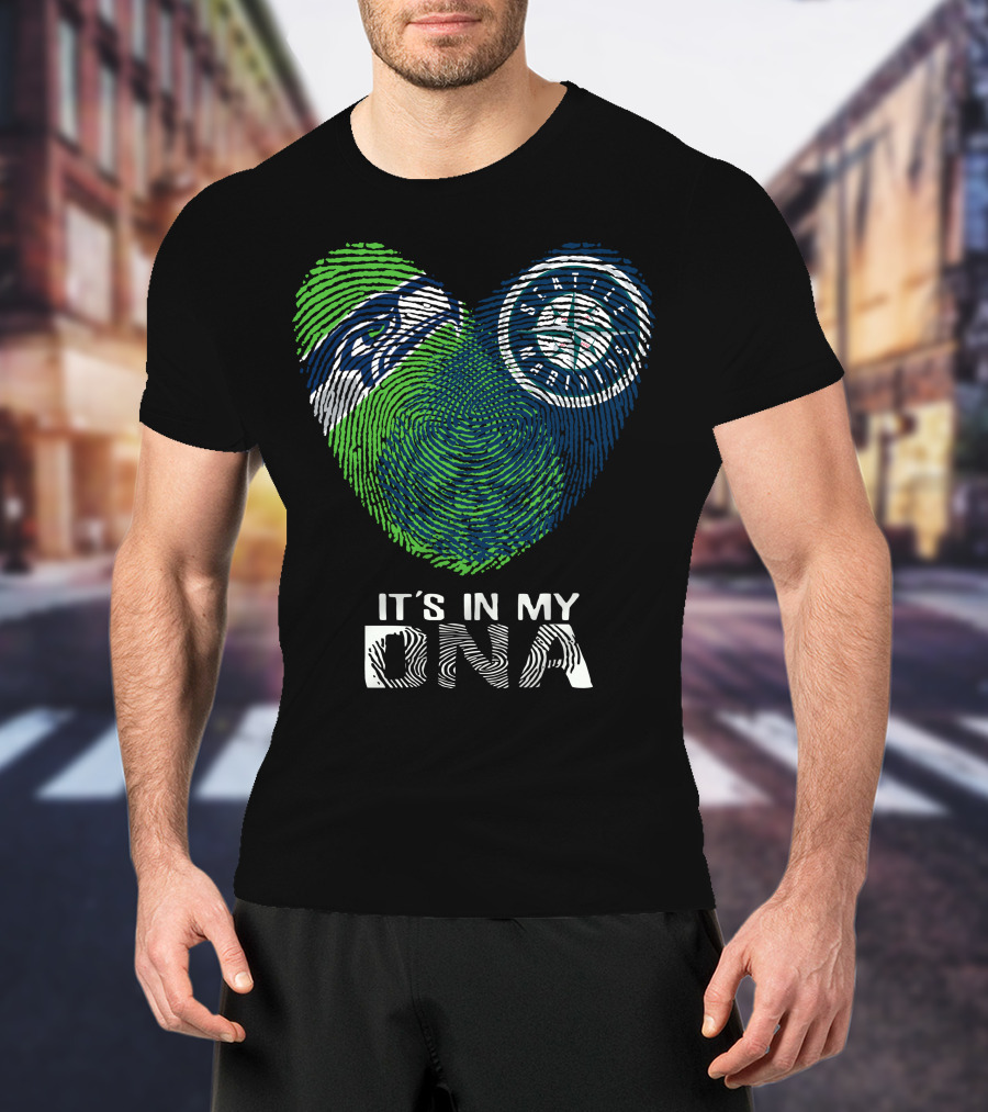 Seahawks Mariners It's In My Dna Fingerprint Heart T-Shirt