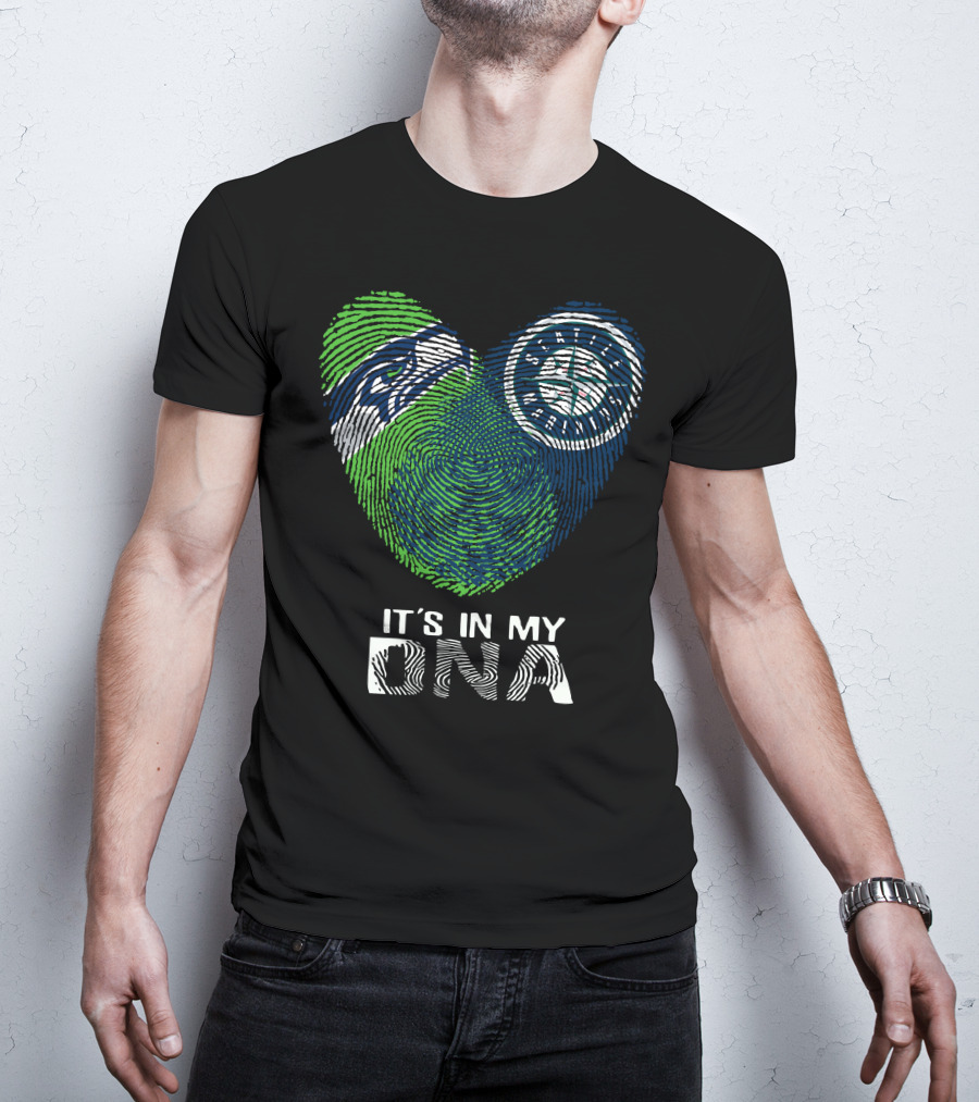 Seahawks Mariners It's In My Dna Fingerprint Heart T-Shirt