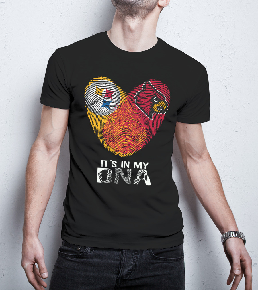 Steelers Cardinals It's In My Dna Football Team Pride Fingerprint T-Shirt