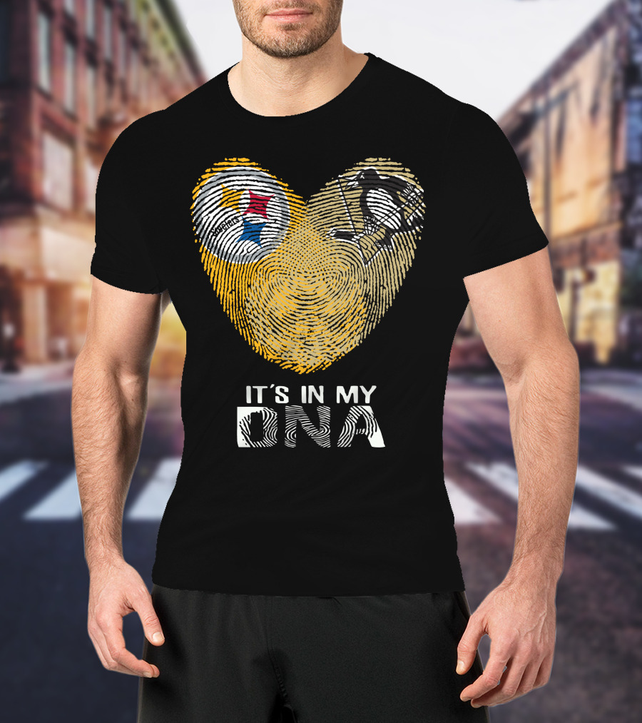 Steelers Penguins Heart It's In My Dna Fingerprint T-Shirt