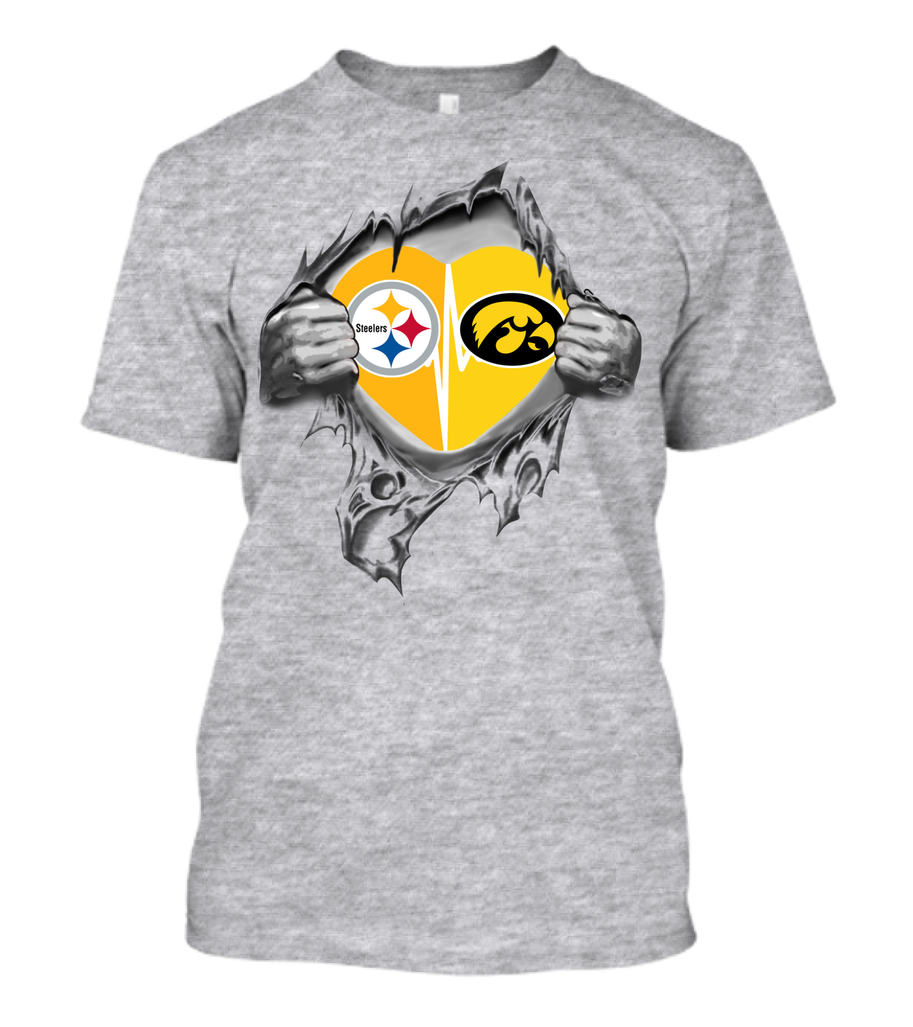 Steelers Hawkeyes Heartbeat Inside Layered Heart T-Shirt