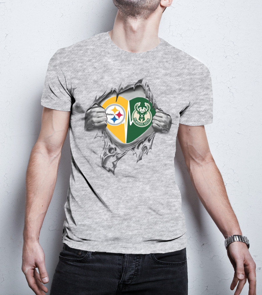 Steelers Milwaukee Bucks Heart Torn T-Shirt