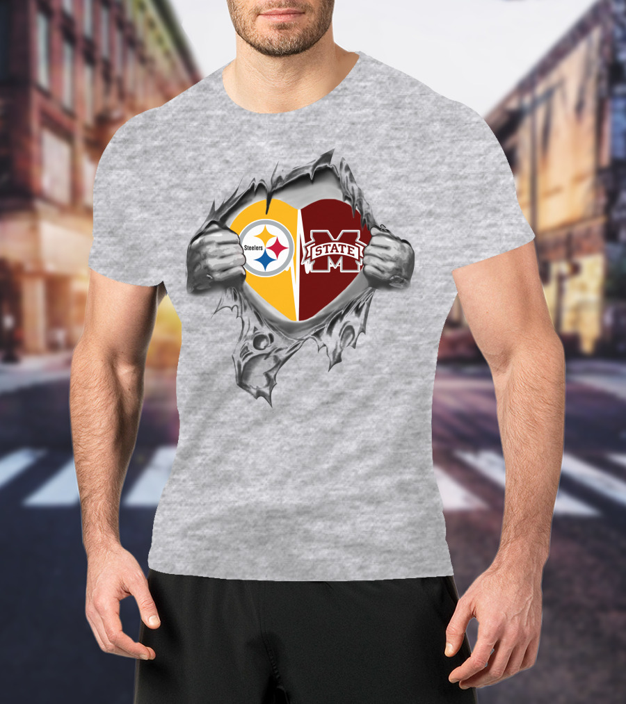 Steelers Ms State Heart Split Football Passion T-Shirt