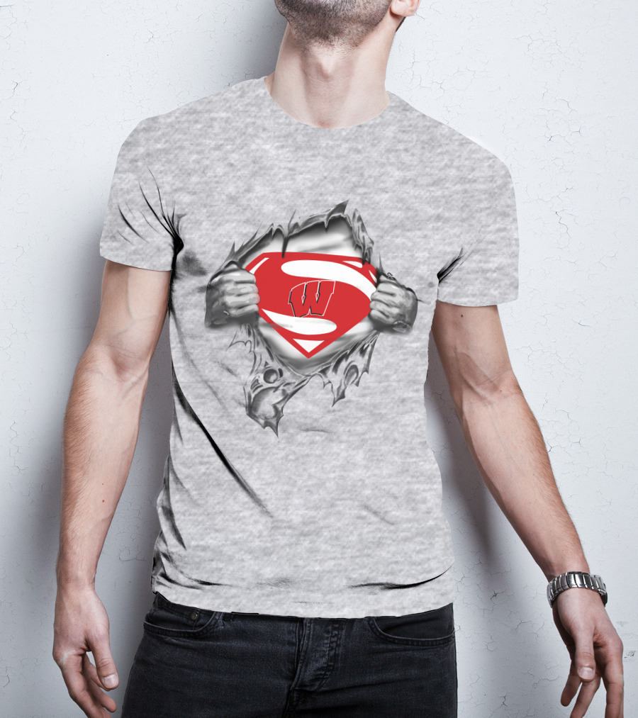 Wisconsin Badgers Superman Logo Rip T-Shirt