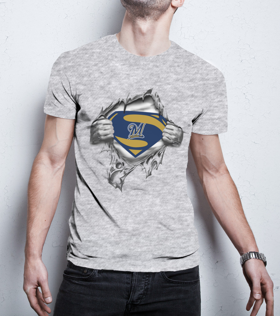 Milwaukee Brewers M Superman Emblem Peel T-Shirt