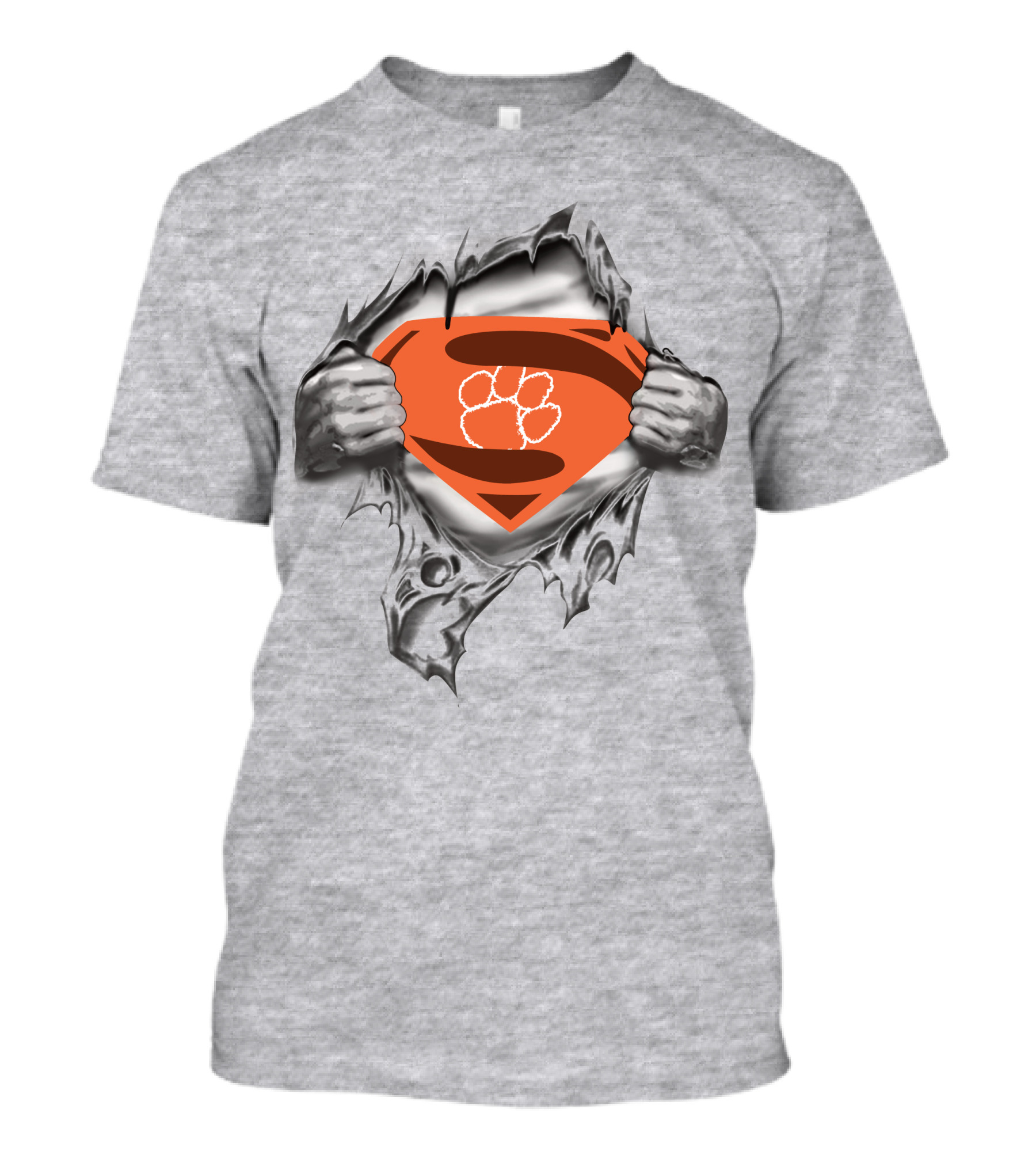 Clemson Tigers Superman Paw Logo Rip Effect T-Shirt