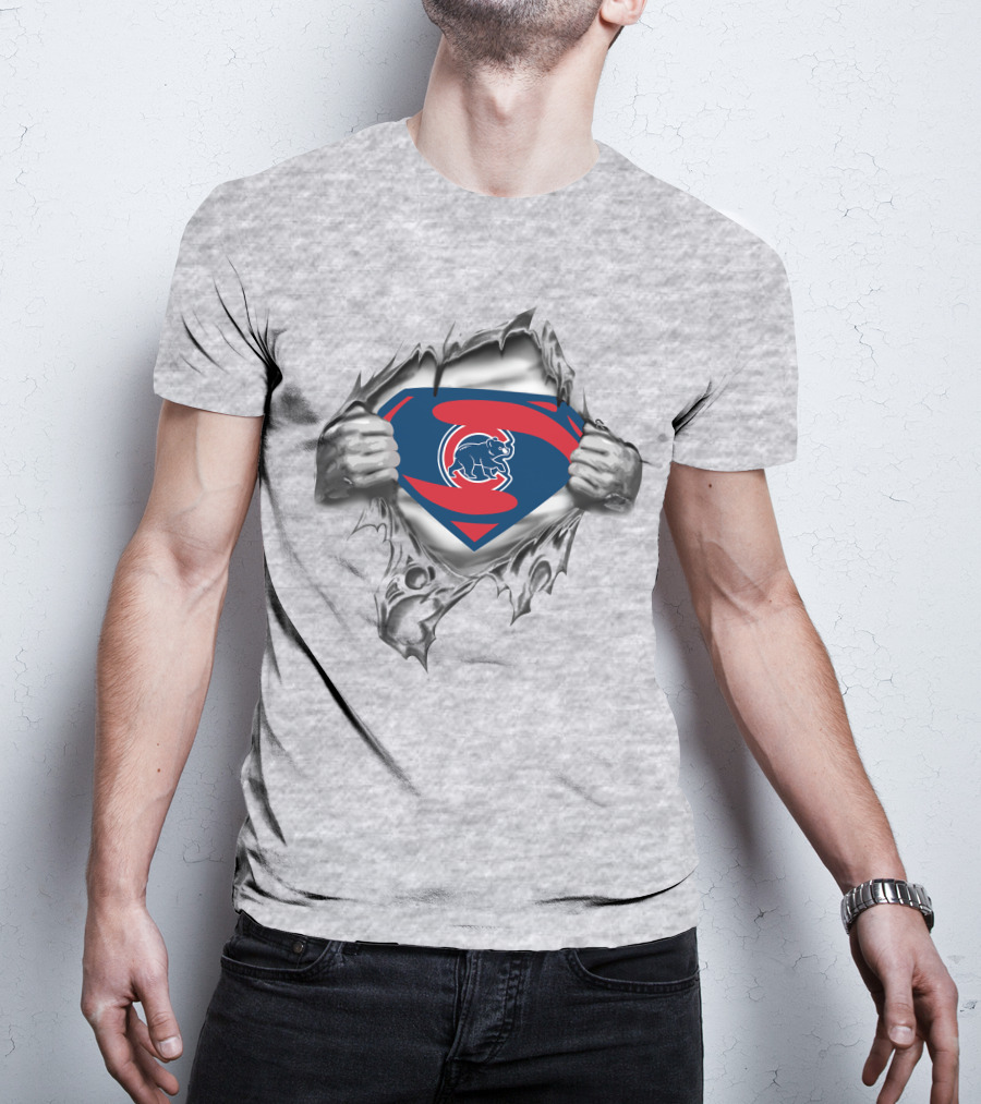 Cubs Superman Chest Hybrid With Cracked Logo Appearance T-Shirt