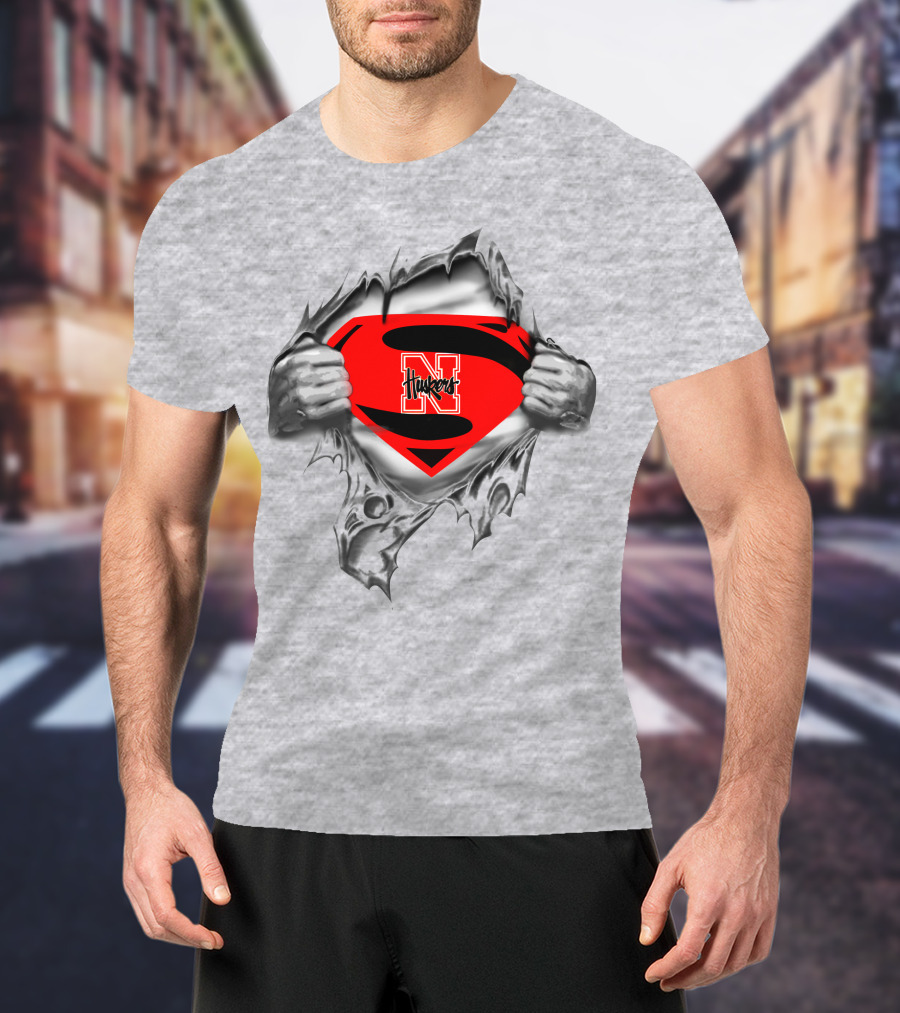 Huskers Superman S Logo Torn Steel Look N Nebraska T-Shirt