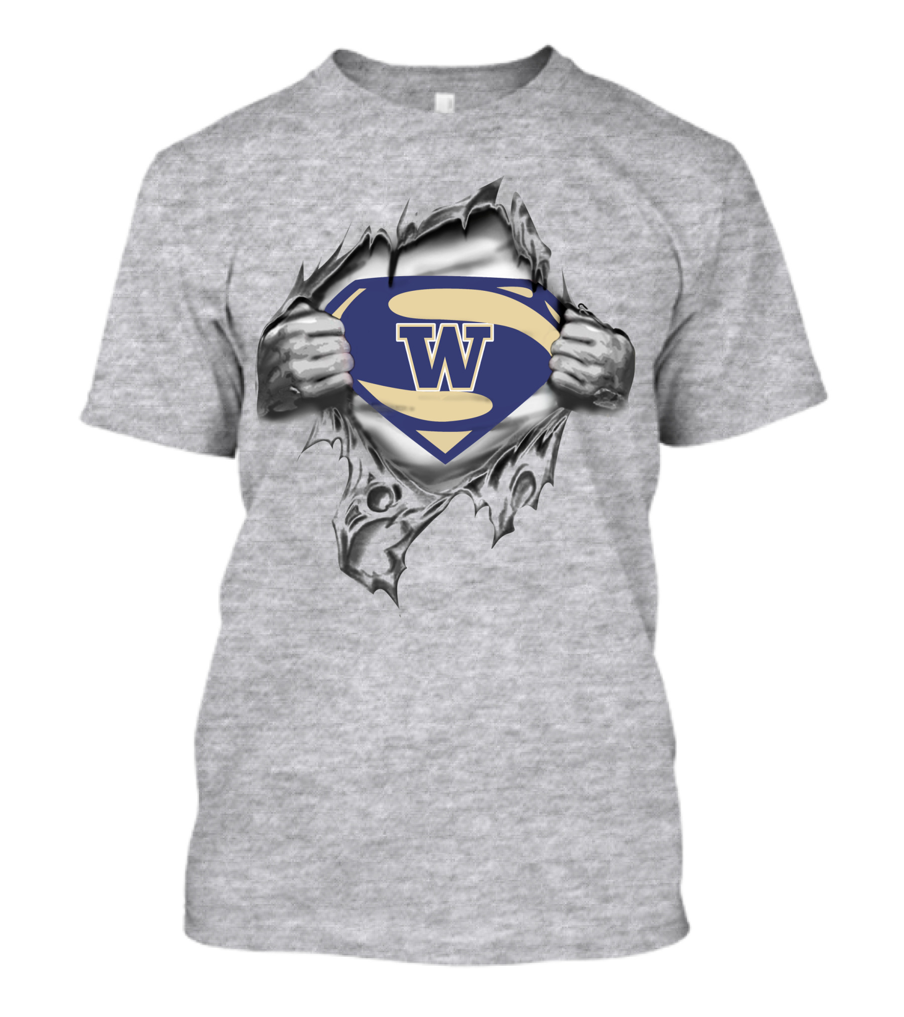 Husky Super Man W Logo Emblem Rip T-Shirt