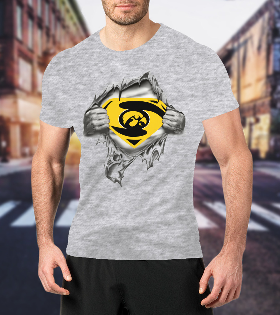 Iowa Hawkeyes Superman Logo Chest Rip T-Shirt