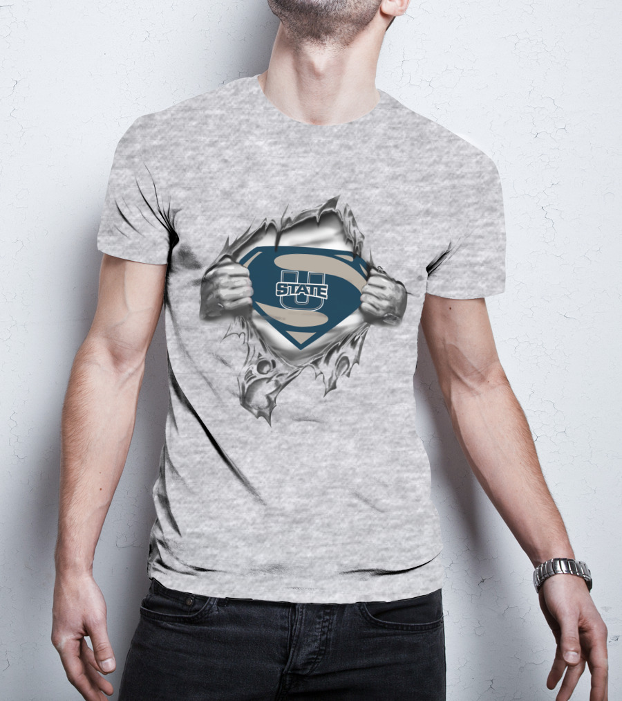 Utah State Aggies Superman Style Breaking Through T-Shirt