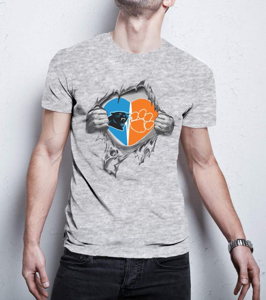 Panthers Heart Clemson Tigers Dual Loyalty Tear T-Shirt
