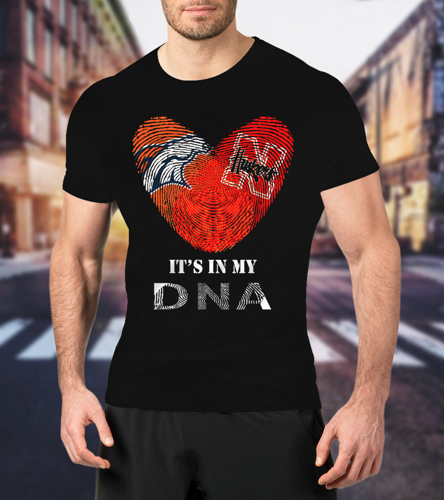 Broncos Huskers Heart Fingerprint It's In My DNA T-Shirt