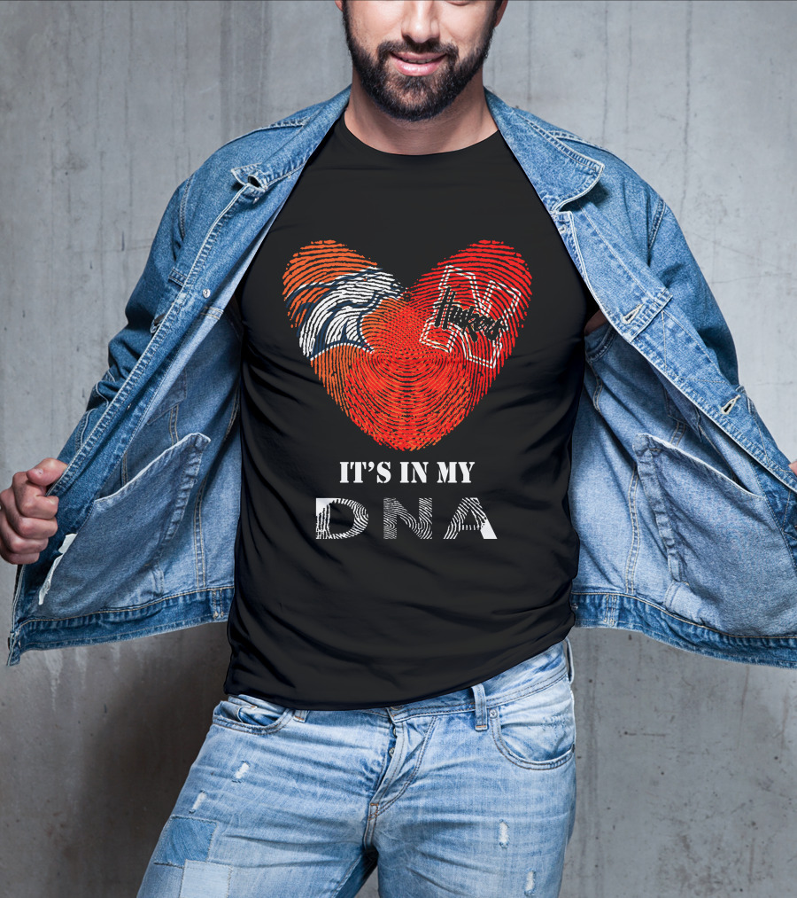 Broncos Huskers Heart Fingerprint It's In My DNA T-Shirt