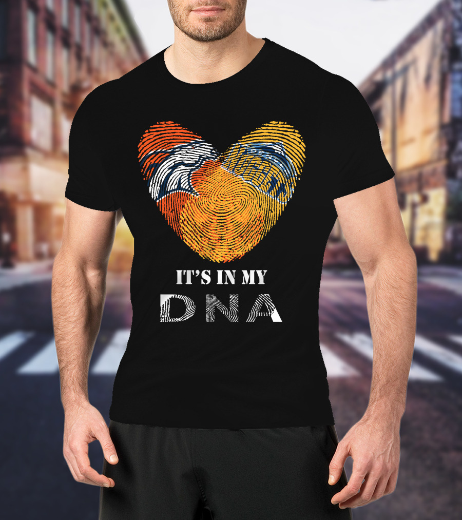 Broncos Nuggets Fingerprint Heart It's In My DNA T-Shirt
