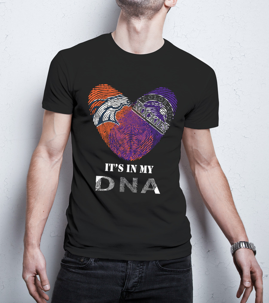 Broncos Rockies It's In My DNA Football Baseball Heart Fingerprint T-Shirt