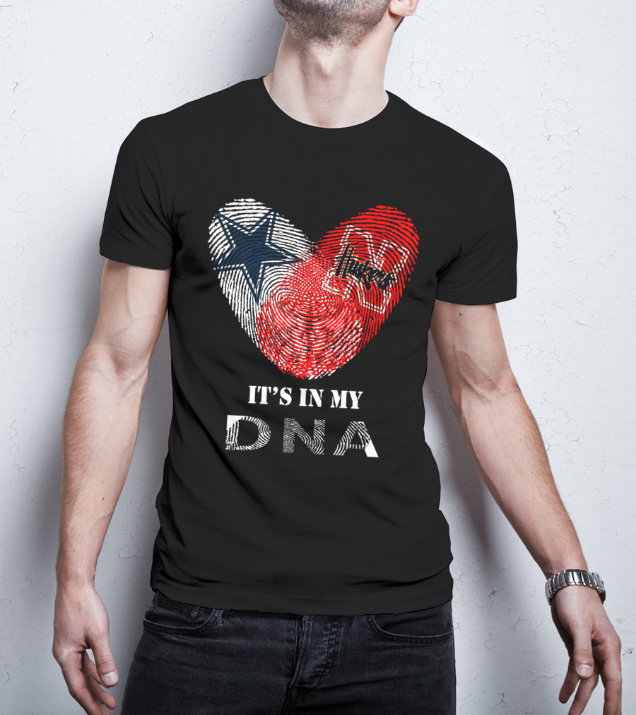 Cowboys Huskers It's In My Dna Fingerprint Heart With Star And N T-Shirt