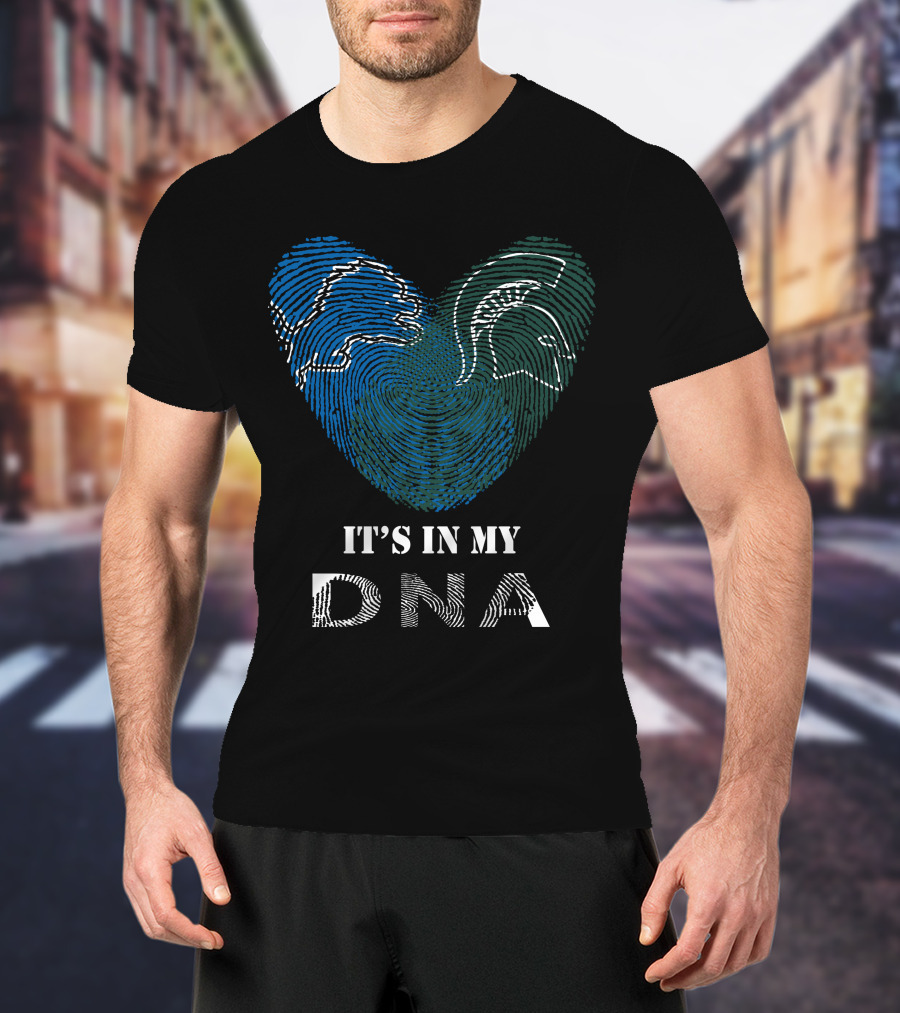 Lions Spartans It's In My DNA Fingerprint Heart T-Shirt