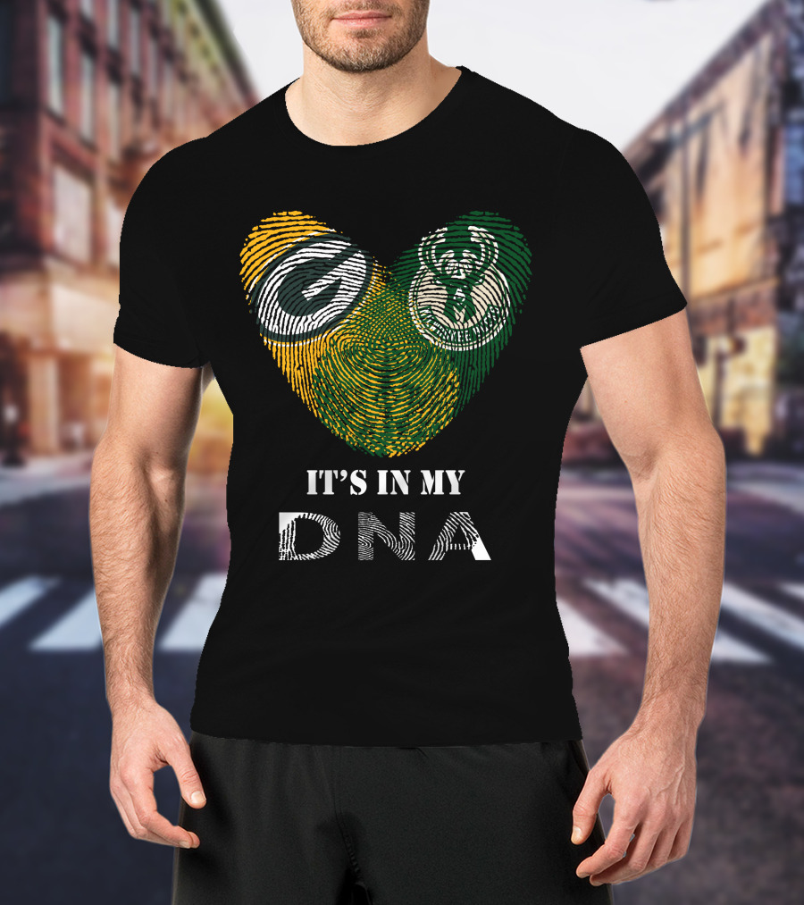 Packers Bucks Logos Fingerprint It's In My DNA T-Shirt