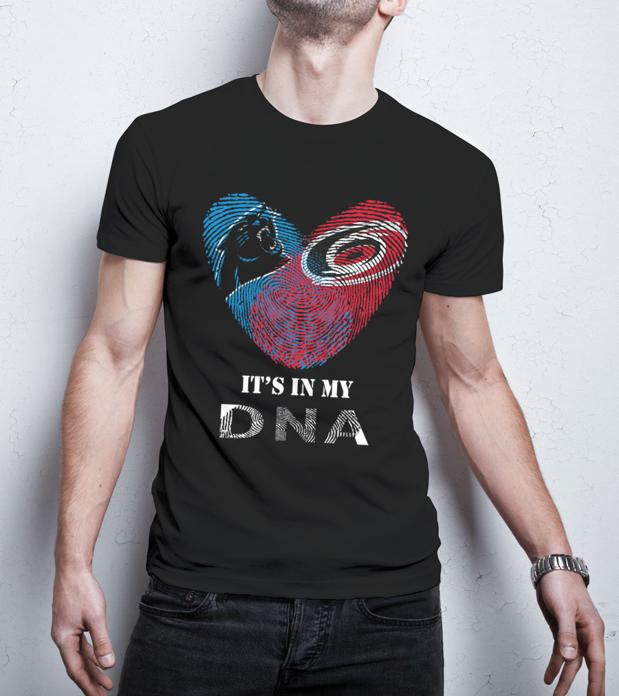 Panthers Carolina Hurricanes Heart-Shaped Fingerprint It's In My DNA T-Shirt