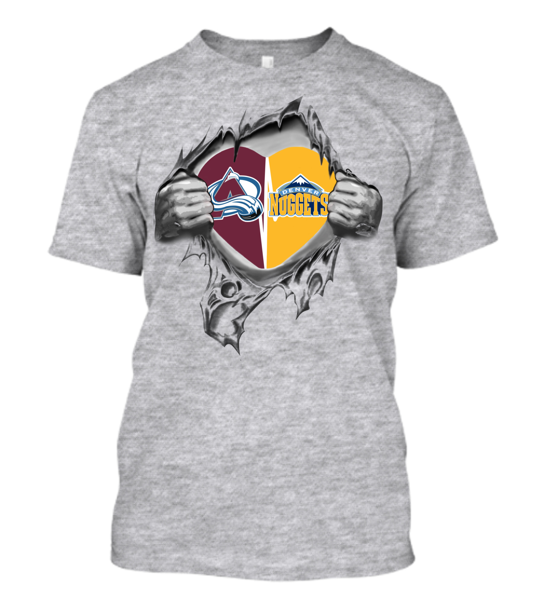 Colorado Avalanche Denver Nuggets Heart Logo Tear T-Shirt
