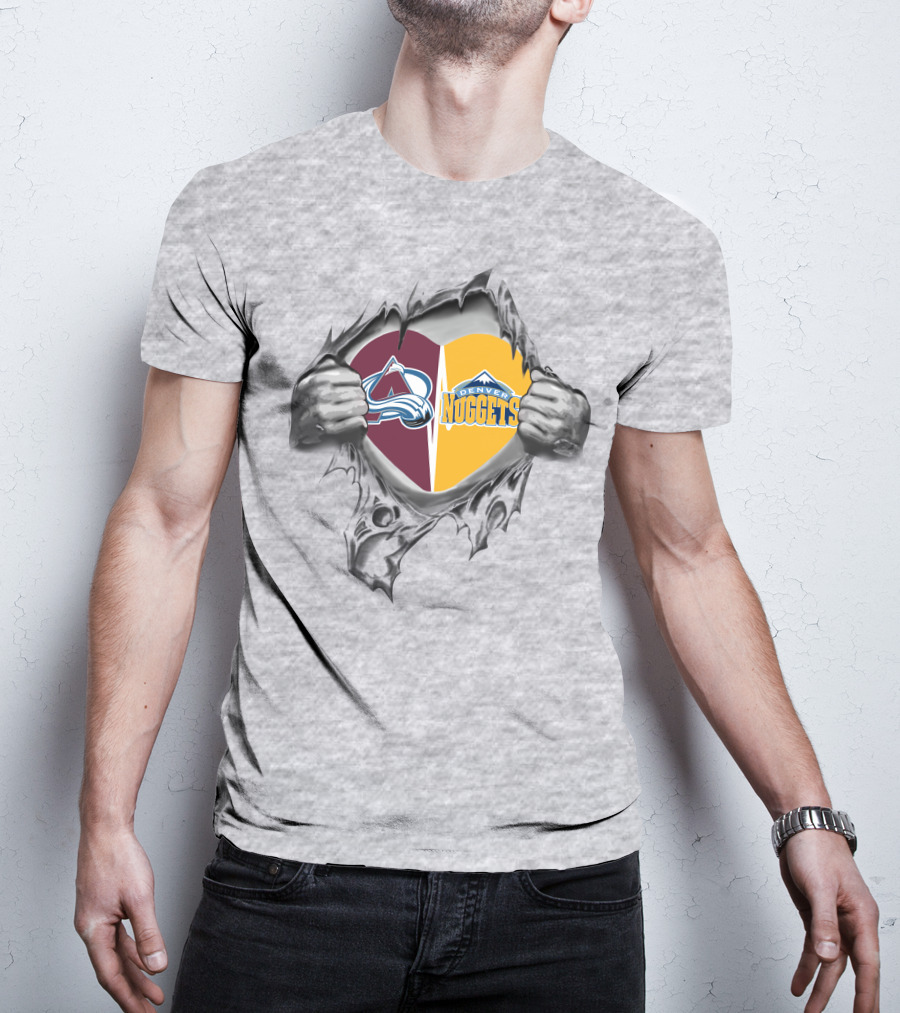 Colorado Avalanche Denver Nuggets Heart Logo Tear T-Shirt