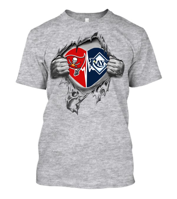 Buccaneers And Rays Heart Emblem Peeking Through Rip T-Shirt