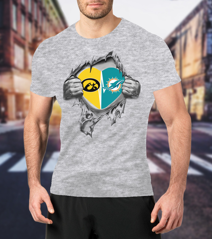 Miami Dolphins Iowa Hawkeyes Split Heart Fan Pride T-Shirt