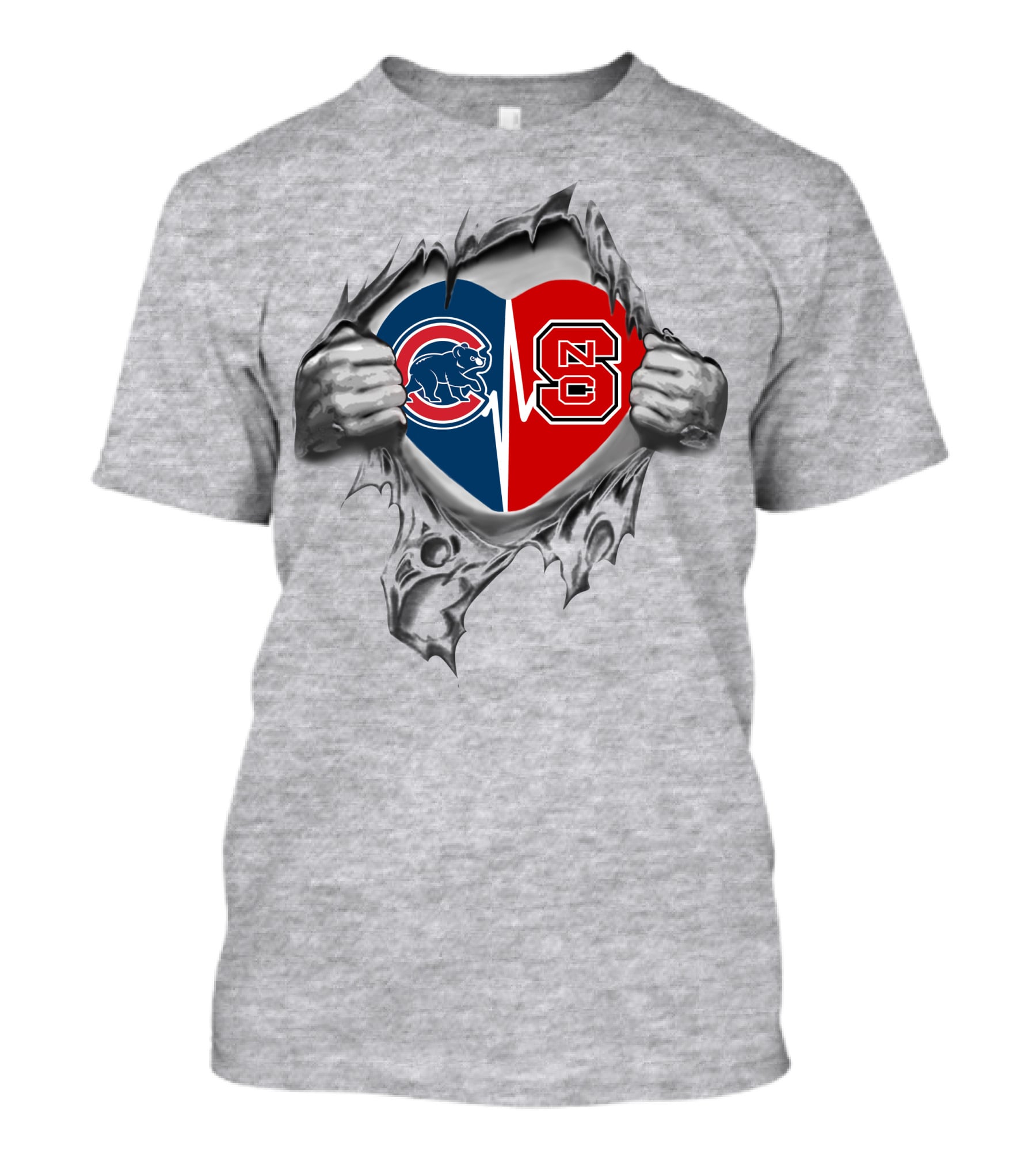 Chicago Cubs Nc State Heart Emblem With Torn Hands T-Shirt