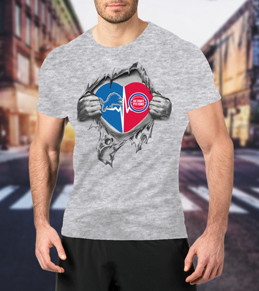 Detroit Lions Pistons Heart Logo Fusion T-Shirt