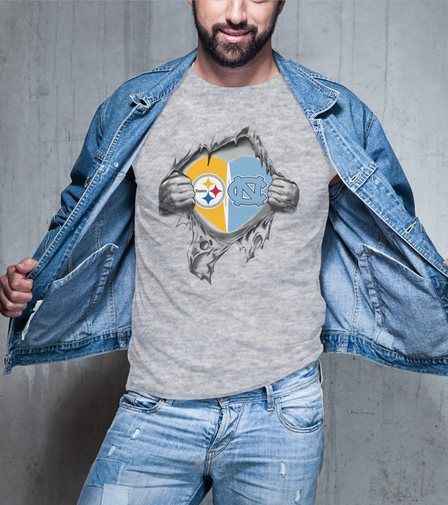 Steelers Tar Heels Heart Logo Fusion T-Shirt