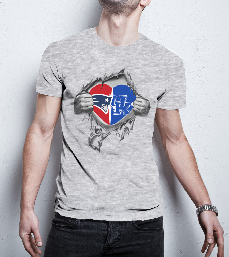 New England Patriots Kentucky Wildcats Heart Logo Fusion T-Shirt