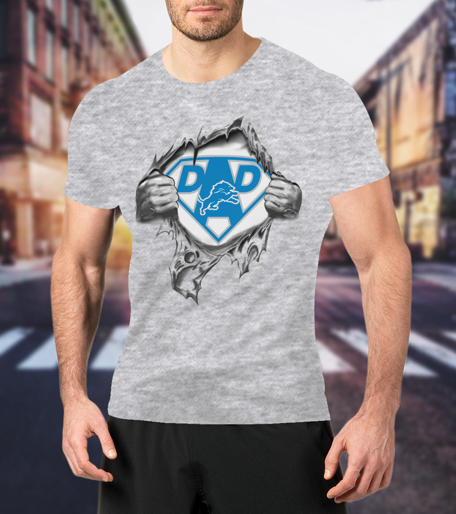 Detroit Lions Super Dad Logo With Ripped Reveal T-Shirt