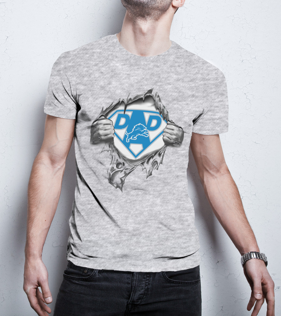 Detroit Lions Super Dad Logo With Ripped Reveal T-Shirt