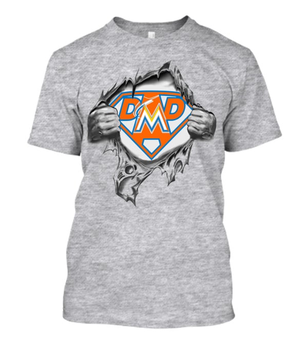 Miami Marlins Dad Super Hero Busting Through T-Shirt