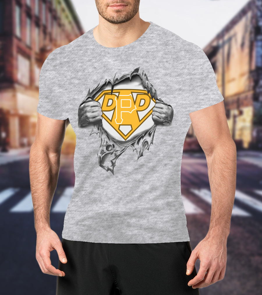 Pittsburgh Pirates Super Dad Logo Design With Ripped Chest Graphic Featuring Team Symbol T-Shirt