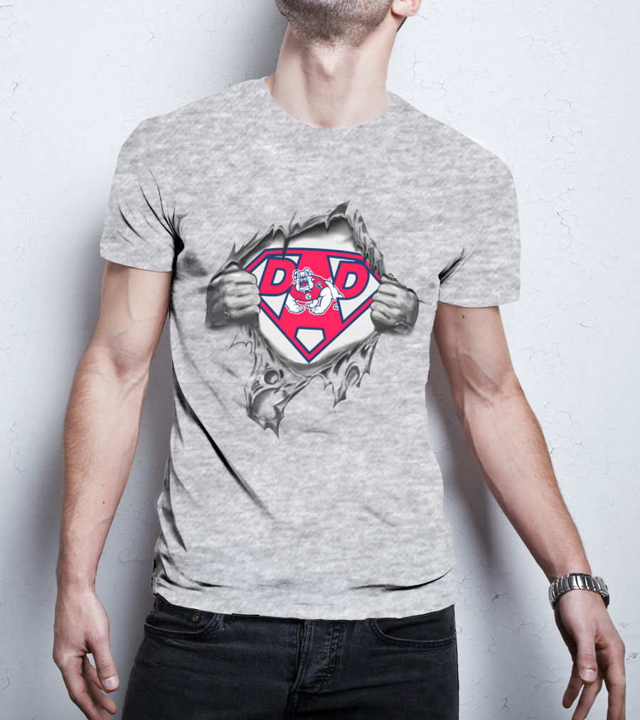 Fresno State Super Dad Bulldog Emblem Tearing Through T-Shirt