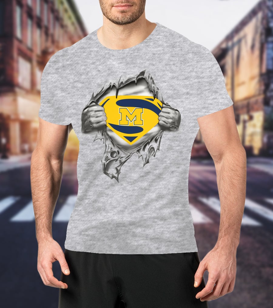 University Of Michigan Superman Logo M Torn Steel T-Shirt